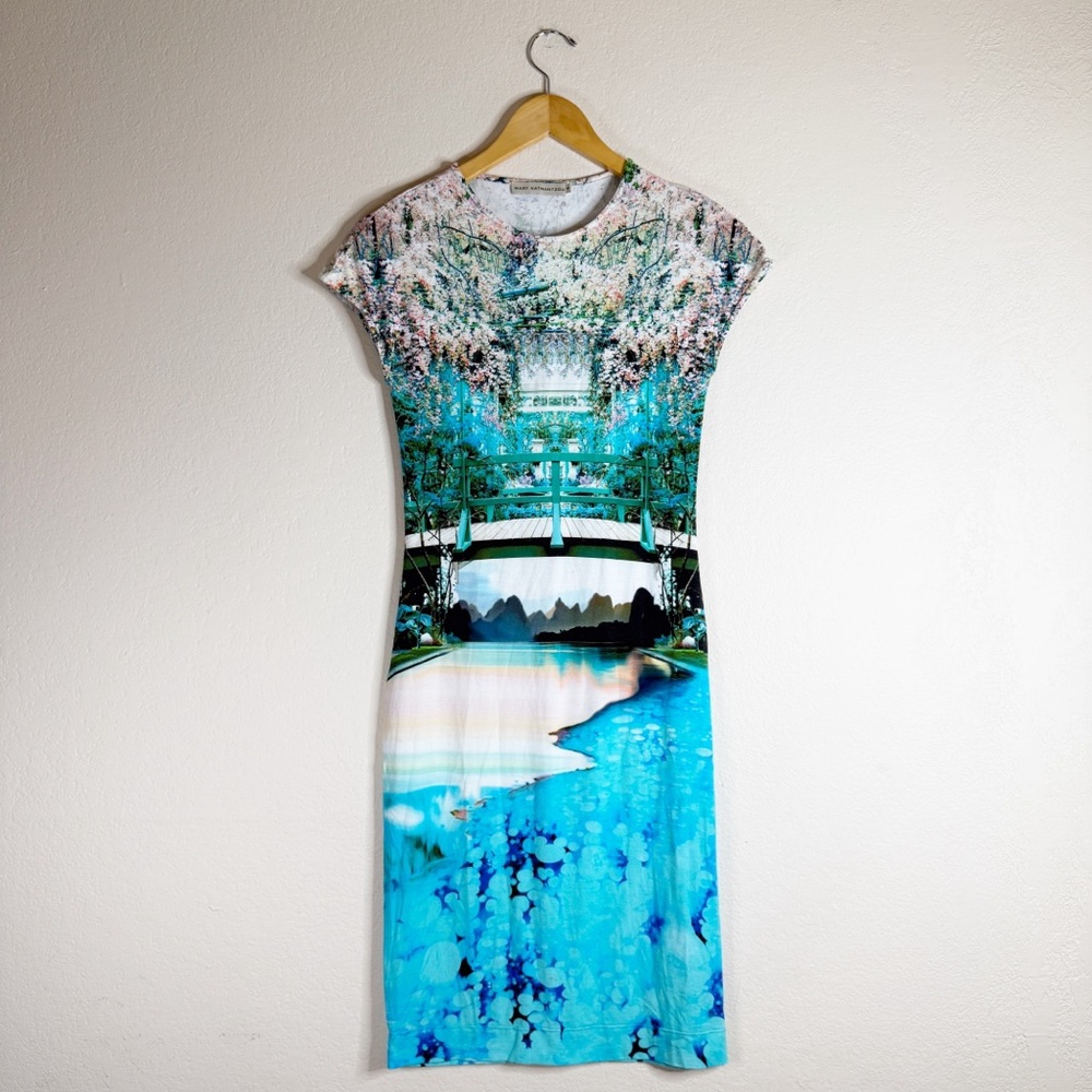 MARY KATRANTZOU multicolored cherry blossom print cap sleeve dress SMALL